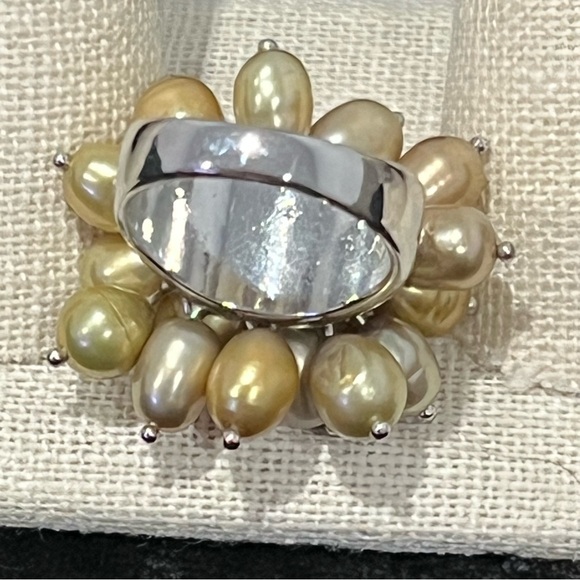 Vintage Pearl Cluster Cha Cha Silver Ring - Picture 5 of 6